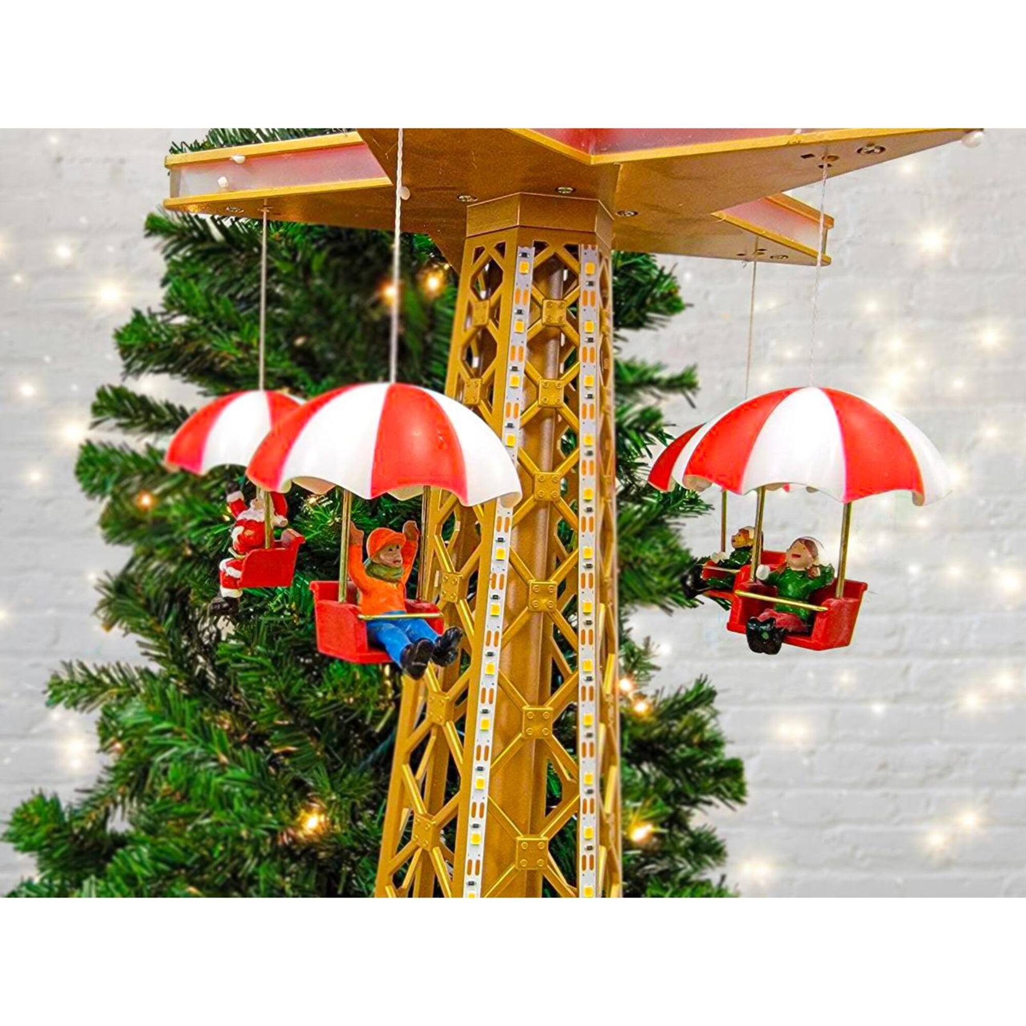 Wizardi Animated Christmas Village Carousel Parachute Tower
